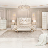 La Rachelle Medium Champagne Queen Upholstered Panel Bed from Michael Amini - Luna Furniture