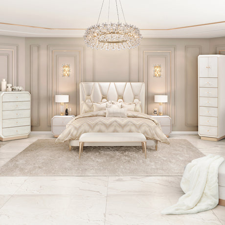 La Rachelle Medium Champagne Cal. King Upholstered Panel Bed from Michael Amini - Luna Furniture