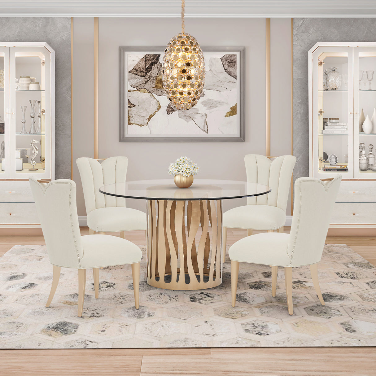 La Rachelle Medium Champagne 54'' Round Dining Table from Michael Amini - Luna Furniture