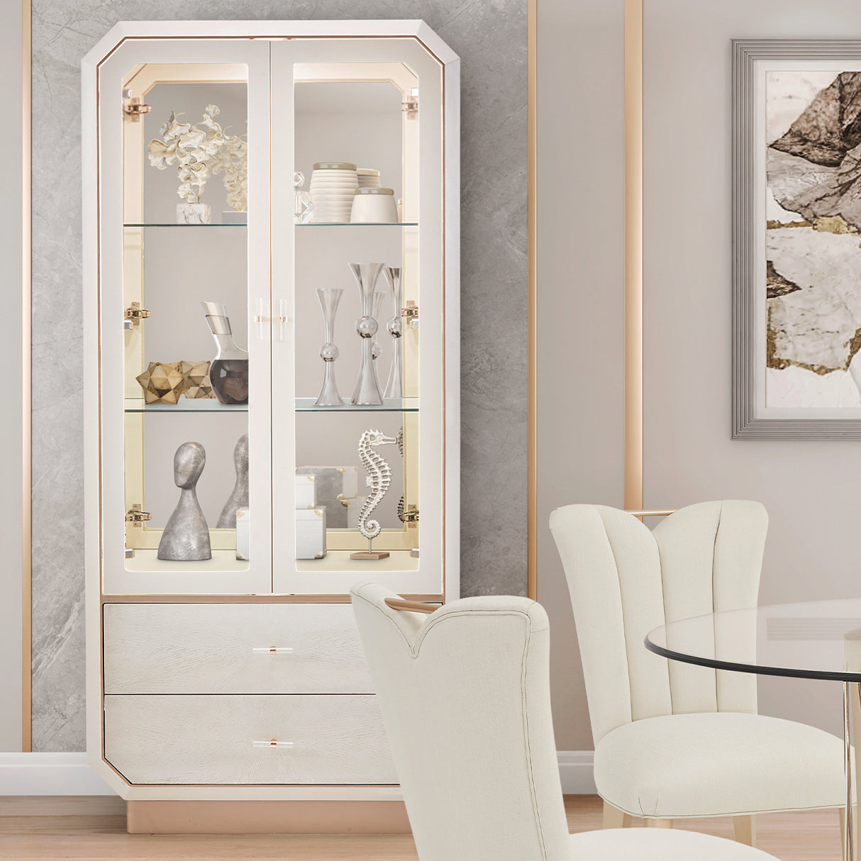 La Rachelle Medium Champagne Display Cabinet With Led Lighting from Michael Amini - Luna Furniture