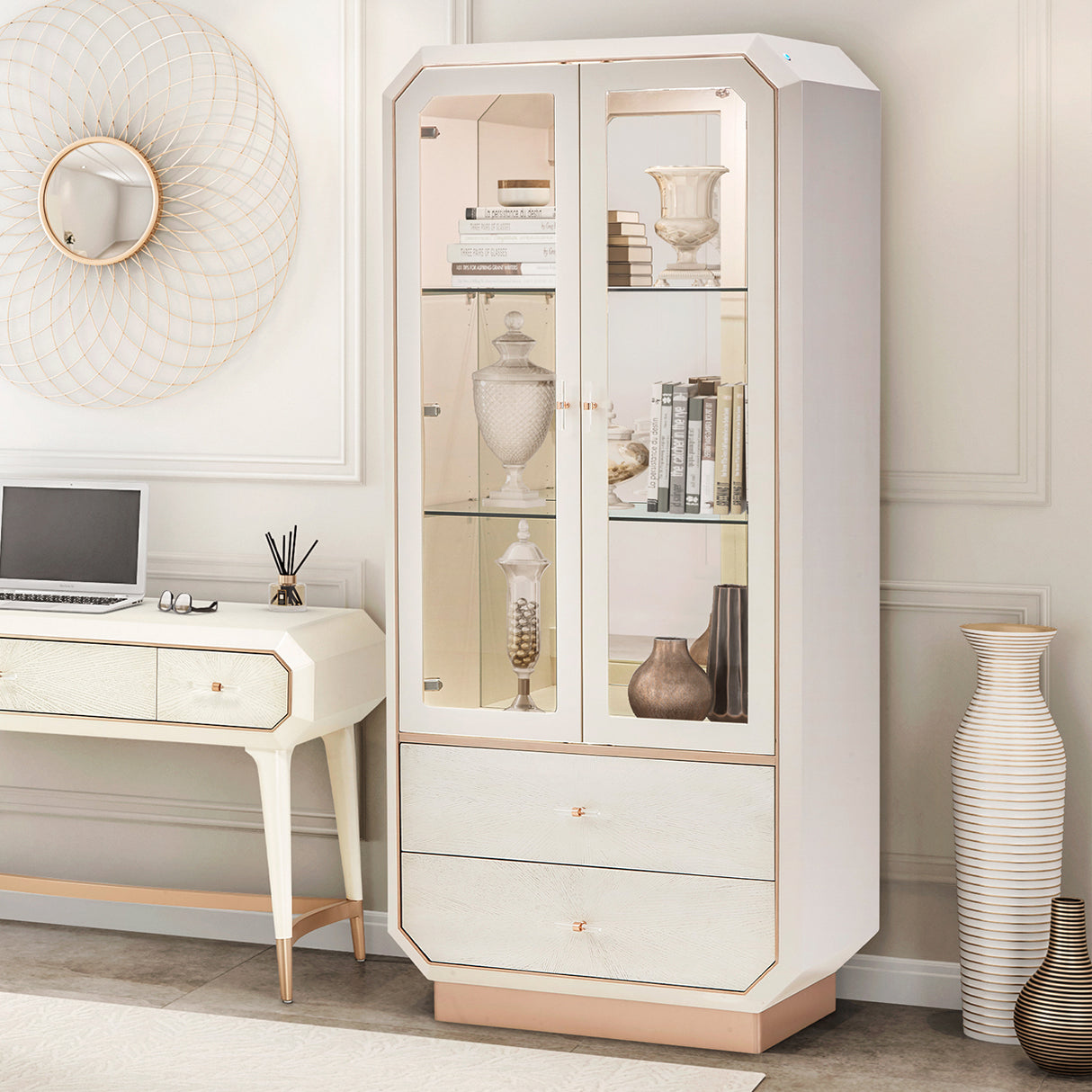 La Rachelle Medium Champagne Display Cabinet With Led Lighting from Michael Amini - Luna Furniture