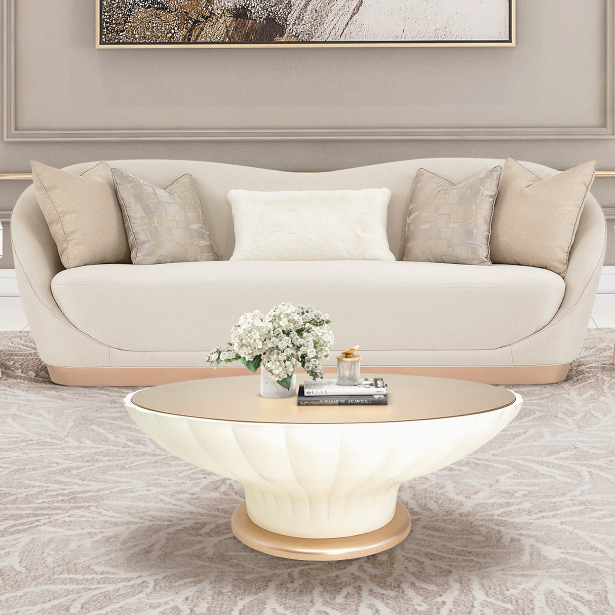 La Rachelle Medium Champagne Sofa from Michael Amini - Luna Furniture