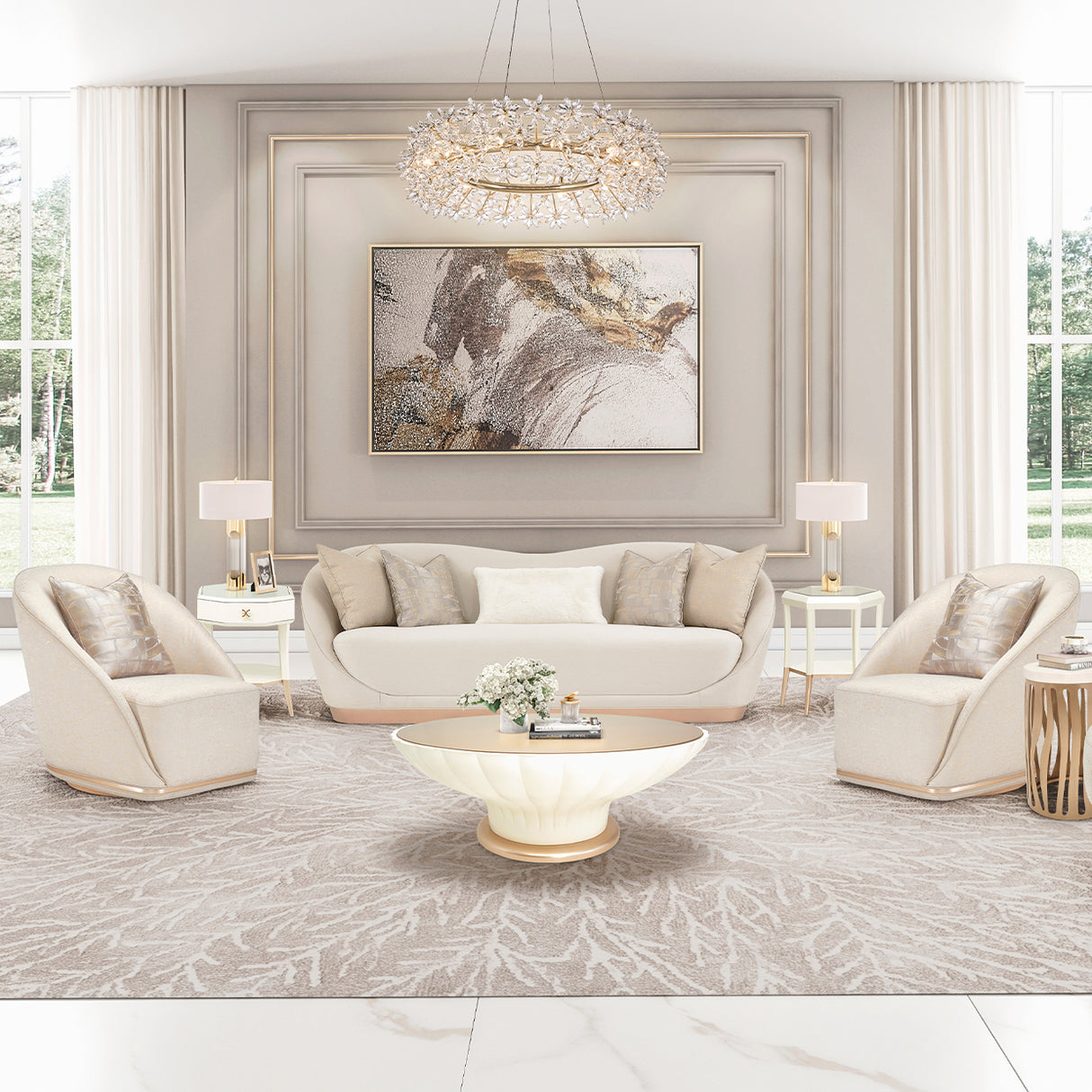 La Rachelle Medium Champagne Sofa from Michael Amini - Luna Furniture