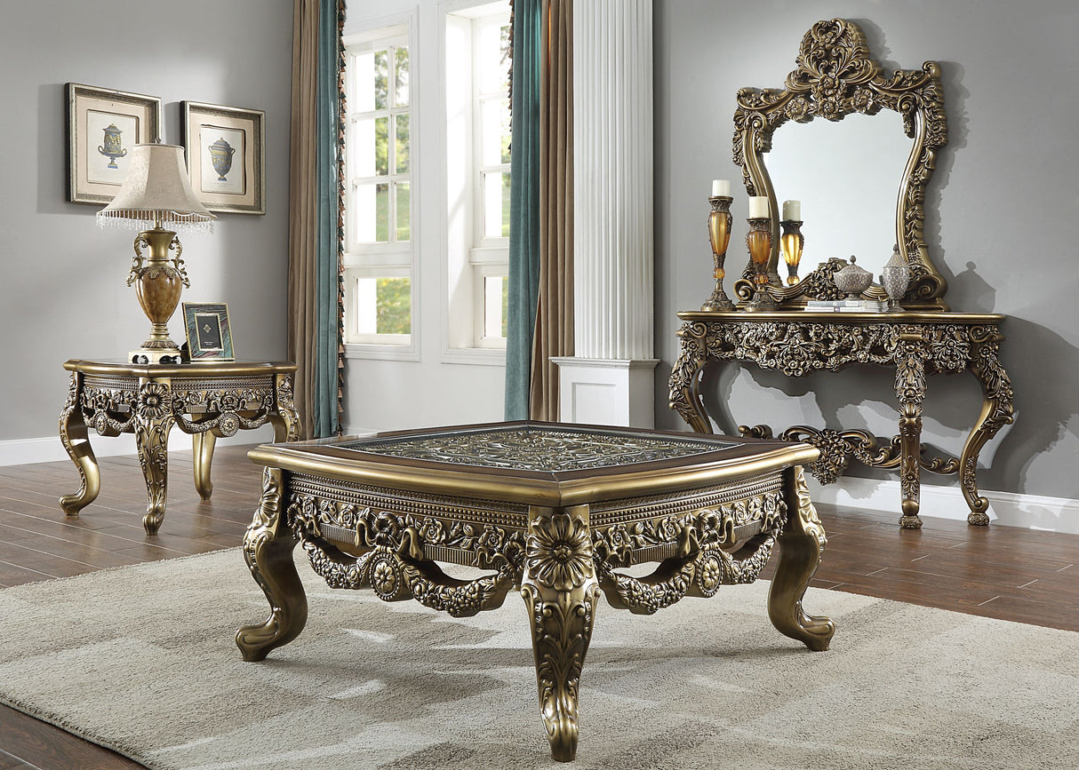 HD-905 Perfect Brown/Metallic Antique Gold 3-Piece Br Coffee Table Set from Homey Design - Luna Furniture