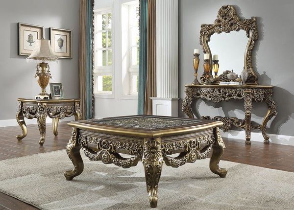HD-905 Perfect Brown/Metallic Antique Gold 3-Piece Br Coffee Table Set
