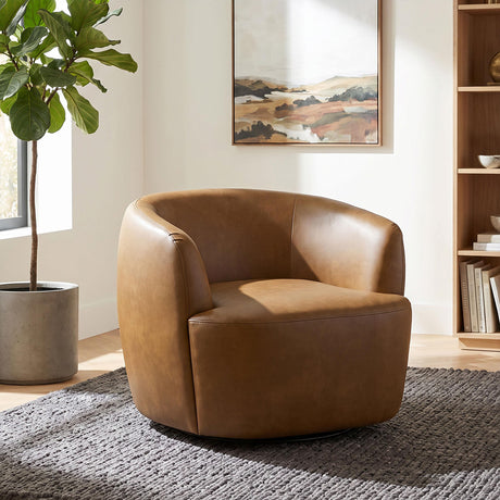 Hudson Cognac Faux Leather Swivel Accent Chair from Coaster - Luna Furniture