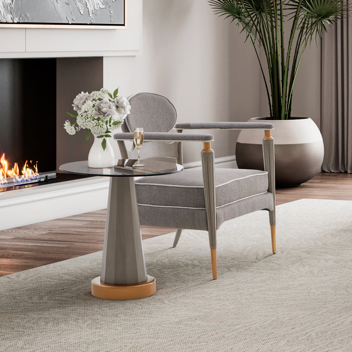 St. Charles Dove Gray Chairside Table from Michael Amini - Luna Furniture