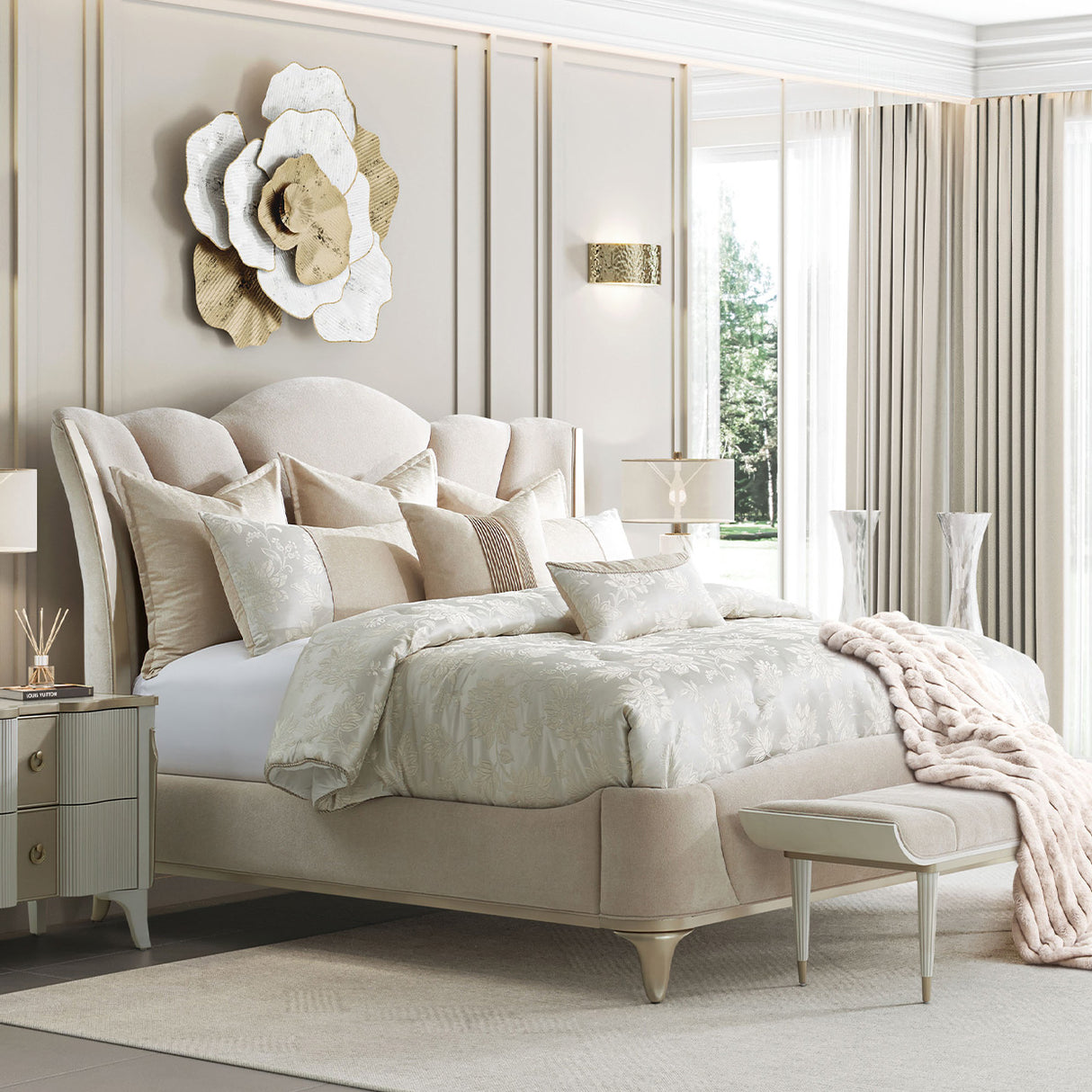 La Marisia Creamy Pearl King Bed 3pc from Michael Amini - Luna Furniture