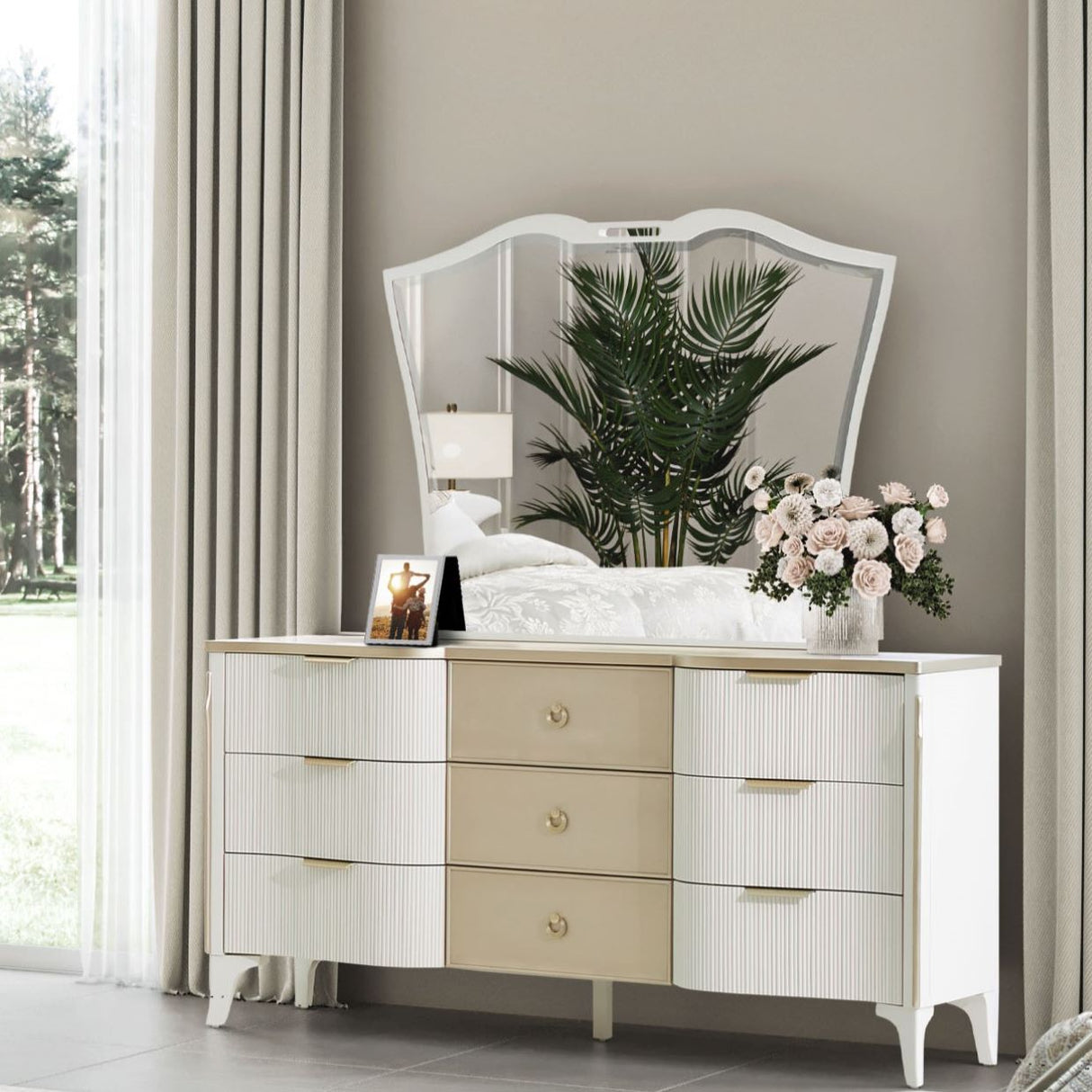 La Marisia Creamy Pearl Dresser Mirror from Michael Amini - Luna Furniture