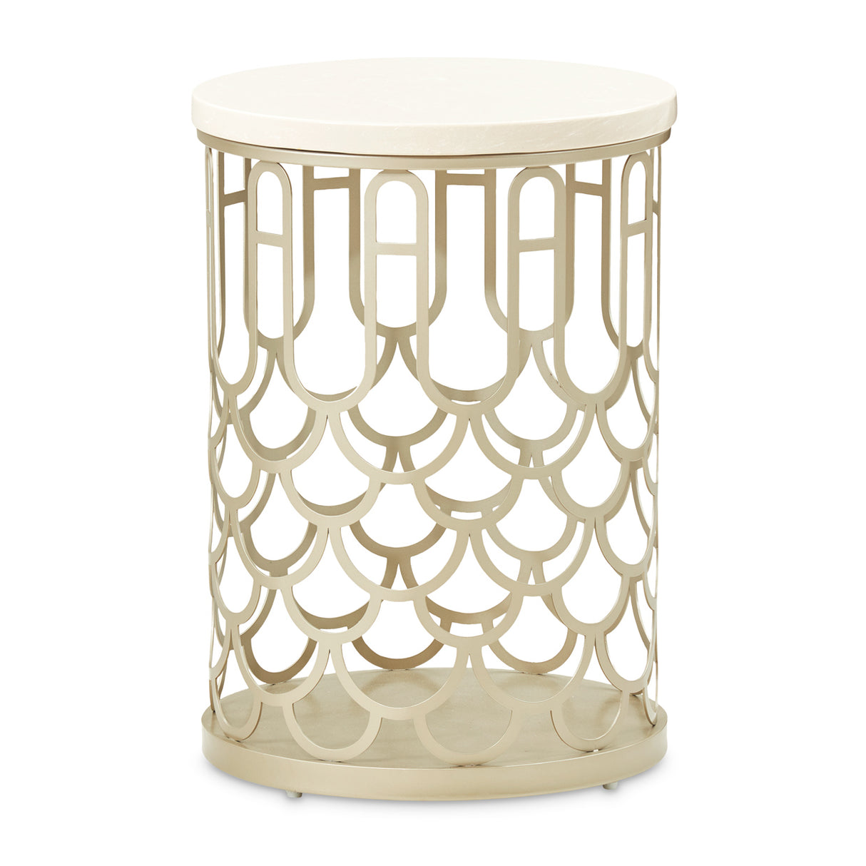 La Marisia Creamy Pearl Marble Chairside Table from Michael Amini - Luna Furniture