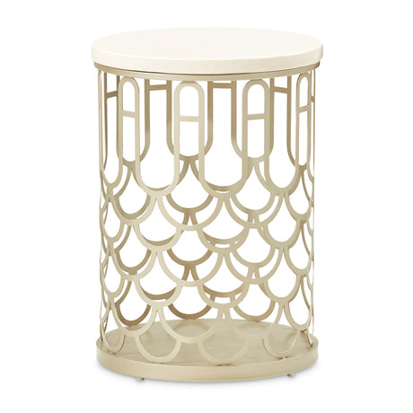 La Marisia Creamy Pearl Marble Chairside Table from Michael Amini - Luna Furniture