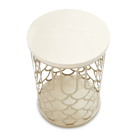 La Marisia Creamy Pearl Marble Chairside Table from Michael Amini - Luna Furniture