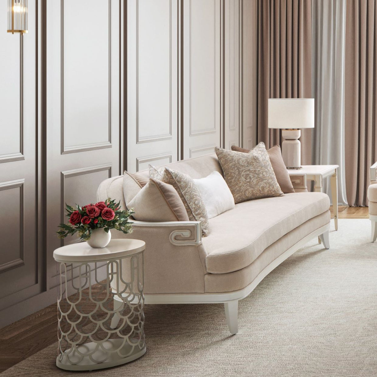 La Marisia Creamy Pearl Marble Chairside Table from Michael Amini - Luna Furniture