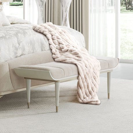 La Marisia Creamy Pearl Chenille Accent Bench from Michael Amini - Luna Furniture