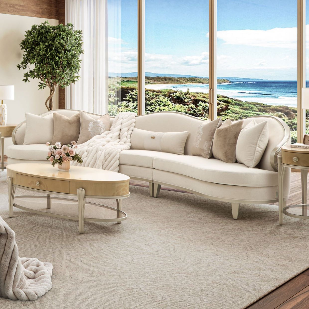 Camellia Field Caramel 3-piece Sofa - Cornsilk/champagne from Michael Amini - Luna Furniture