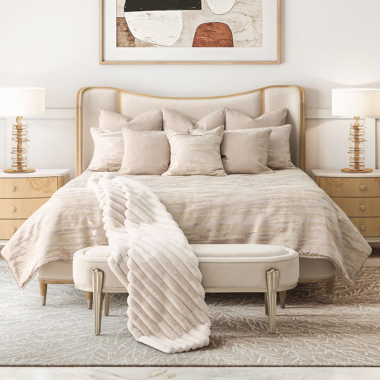 Camellia Field Caramel Eastern King Upholstered Bed (3pc) from Michael Amini - Luna Furniture
