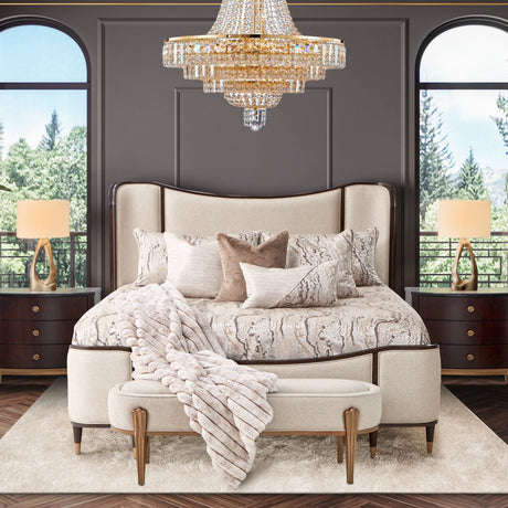 Camellia Field Pecan Warm Pecan Camellia Field King Upholstered Bed 3pc Warm Pecan from Michael Amini - Luna Furniture