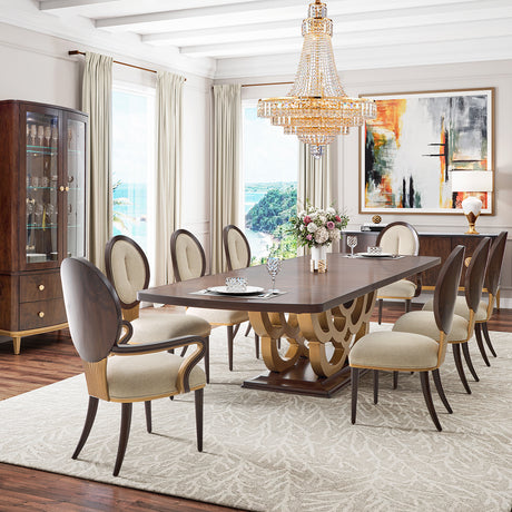 Camellia Field Pecan Warm Pecan Rectangular Pedestal Dining Table from Michael Amini - Luna Furniture