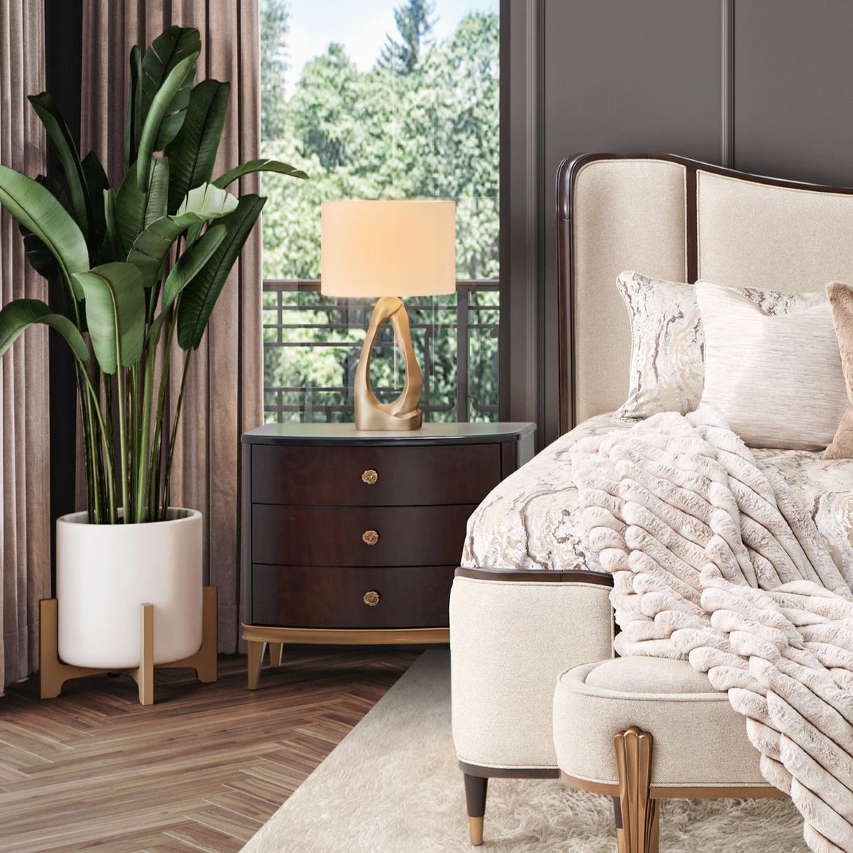 Camellia Field Pecan Warm Pecan Camellia Field Nightstand Warm Pecan from Michael Amini - Luna Furniture