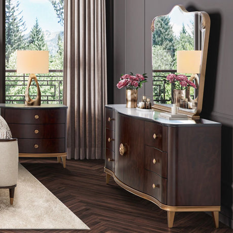 Camellia Field Pecan Warm Pecan Dresser With Mirror from Michael Amini - Luna Furniture