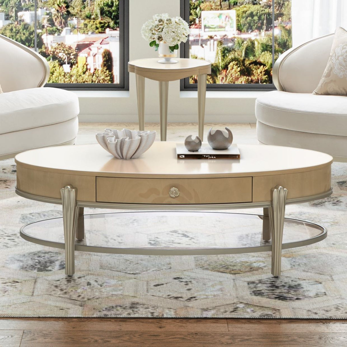 Camellia Field Caramel Camellia Field Oval Cocktail Table Caramel from Michael Amini - Luna Furniture