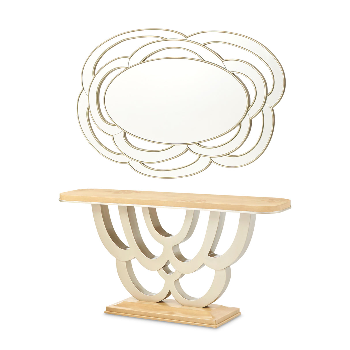 Camellia Field Caramel Console Table With Mirror from Michael Amini - Luna Furniture