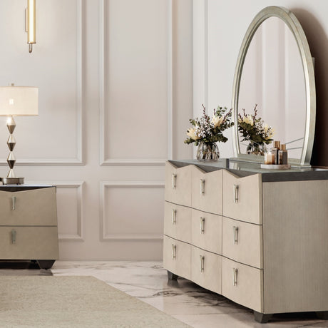 Fantosini Silver Leaf Round Dresser Mirror from Michael Amini - Luna Furniture