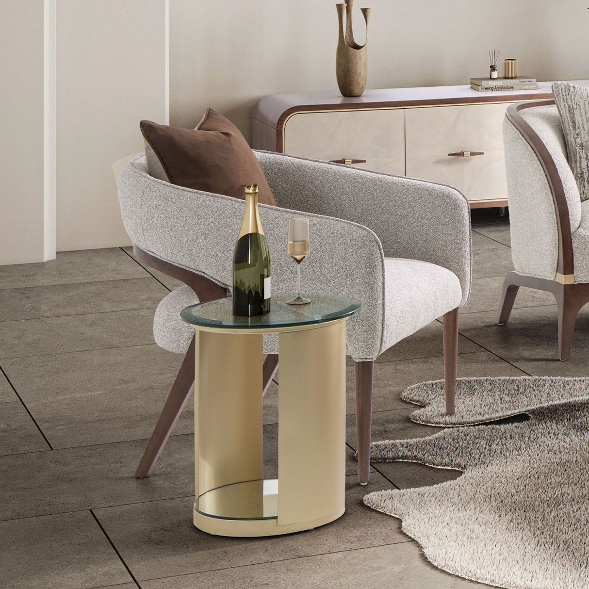 Houston Brushed Gold Chairside Table Brushed Gold from Michael Amini - Luna Furniture
