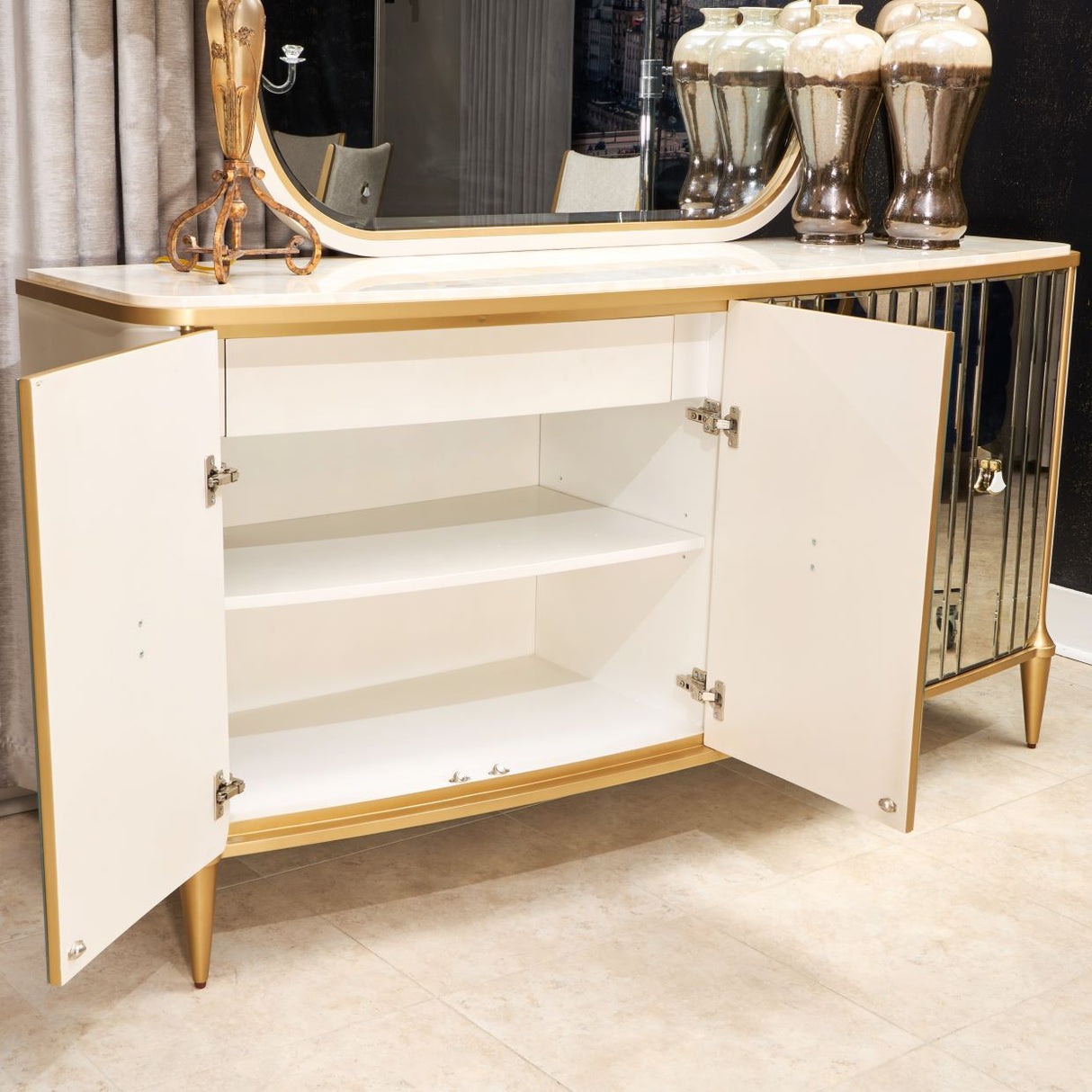 Scotts Square Light Champagne Sideboard With Mirror from Michael Amini - Luna Furniture