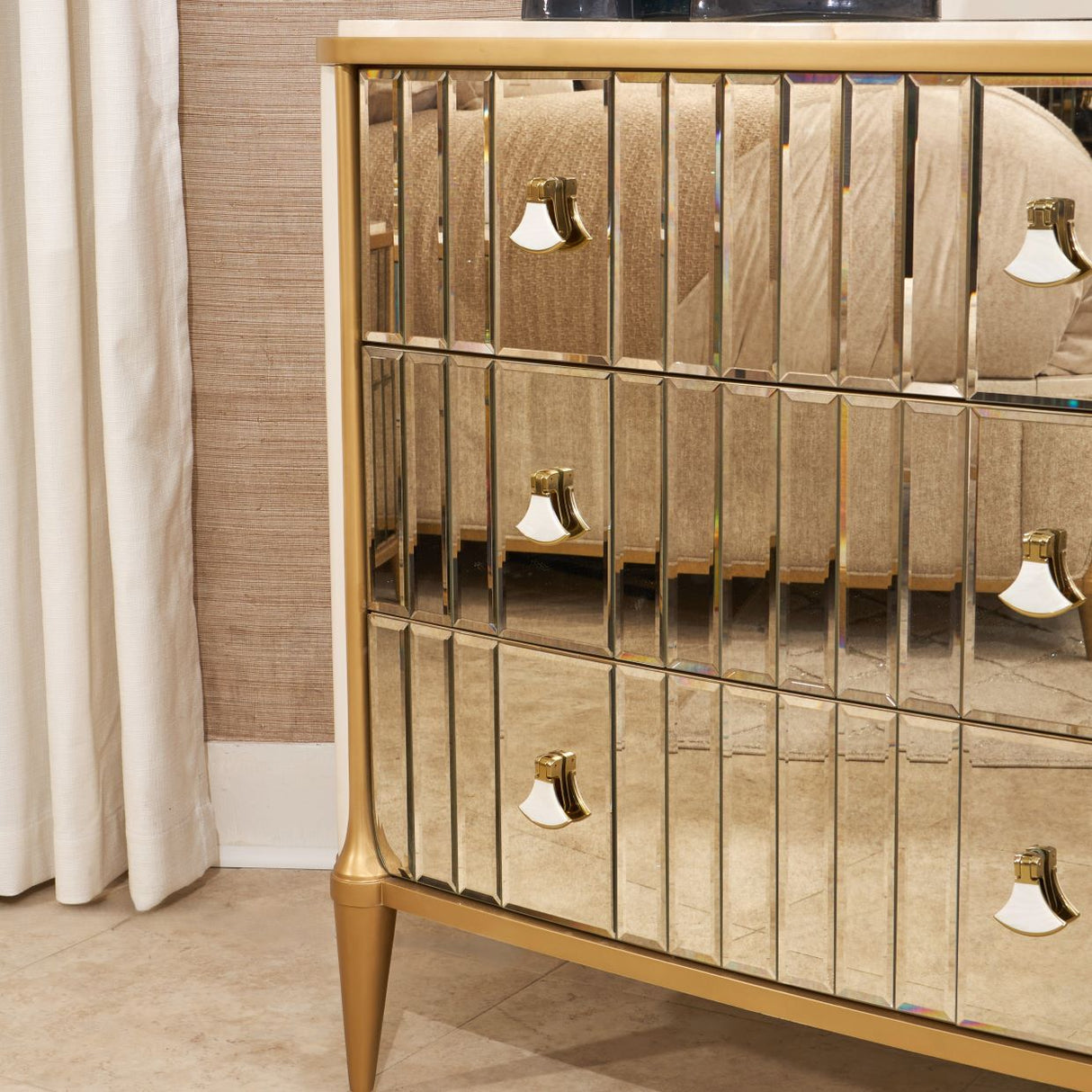 Scotts Square Light Champagne Dresser With Mirror from Michael Amini - Luna Furniture