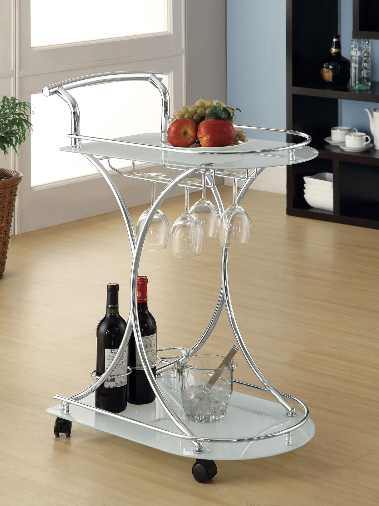 Elfman Chrome and White 2-shelve Serving Cart from Coaster - Luna Furniture