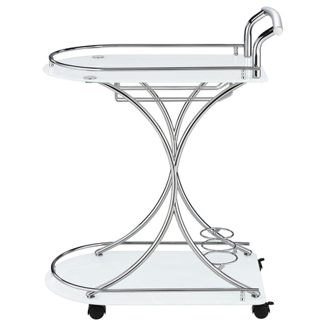 Elfman Chrome and White 2-shelve Serving Cart from Coaster - Luna Furniture