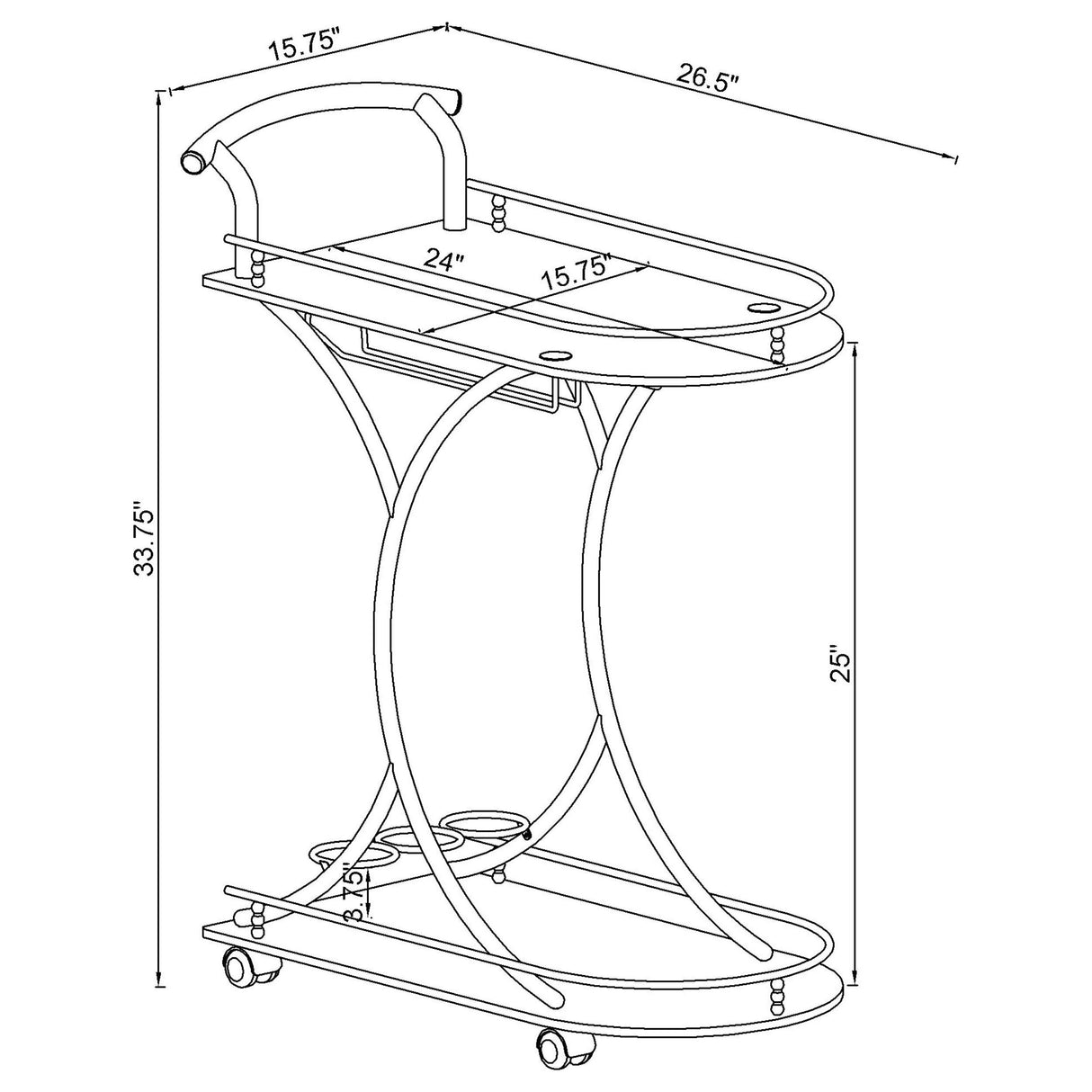 Elfman Chrome and White 2-shelve Serving Cart from Coaster - Luna Furniture