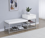 Siega White High Gloss 1-Drawer Shoe Storage Entryway Bench and Chrome from Coaster - Luna Furniture