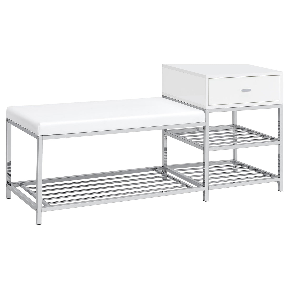 Siega White High Gloss 1-Drawer Shoe Storage Entryway Bench and Chrome from Coaster - Luna Furniture