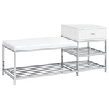 Siega White High Gloss 1-Drawer Shoe Storage Entryway Bench and Chrome from Coaster - Luna Furniture