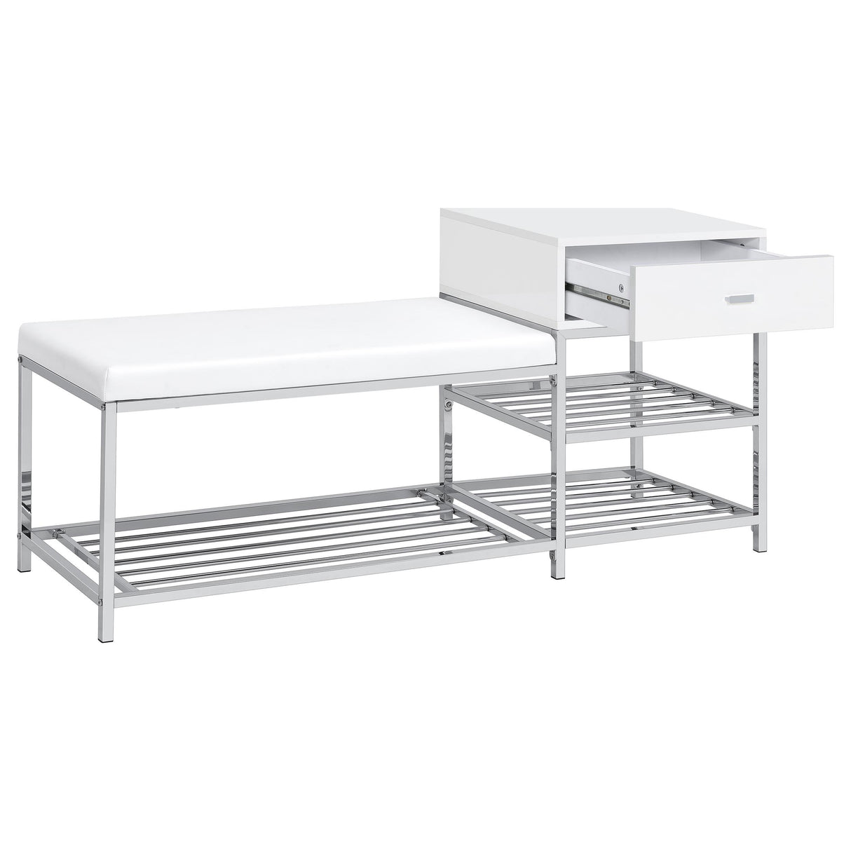 Siega White High Gloss 1-Drawer Shoe Storage Entryway Bench and Chrome from Coaster - Luna Furniture