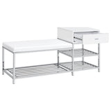 Siega White High Gloss 1-Drawer Shoe Storage Entryway Bench and Chrome from Coaster - Luna Furniture