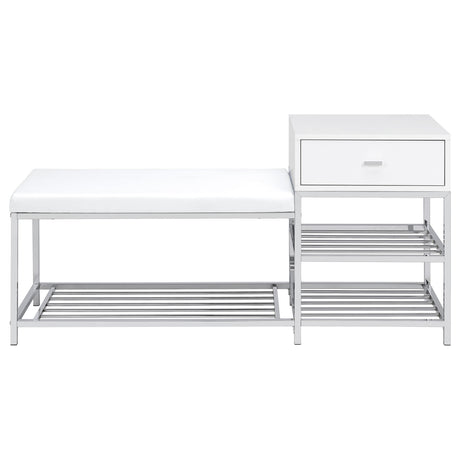 Siega White High Gloss 1-Drawer Shoe Storage Entryway Bench and Chrome from Coaster - Luna Furniture