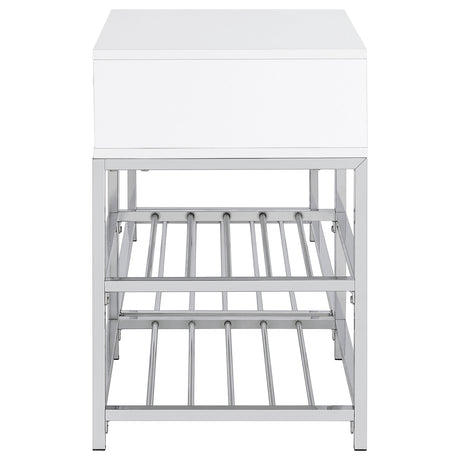 Siega White High Gloss 1-Drawer Shoe Storage Entryway Bench and Chrome from Coaster - Luna Furniture