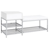 Siega White High Gloss 1-Drawer Shoe Storage Entryway Bench and Chrome from Coaster - Luna Furniture