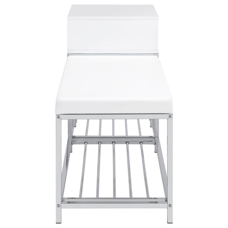 Siega White High Gloss 1-Drawer Shoe Storage Entryway Bench and Chrome from Coaster - Luna Furniture