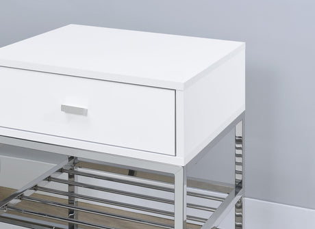 Siega White High Gloss 1-Drawer Shoe Storage Entryway Bench and Chrome from Coaster - Luna Furniture