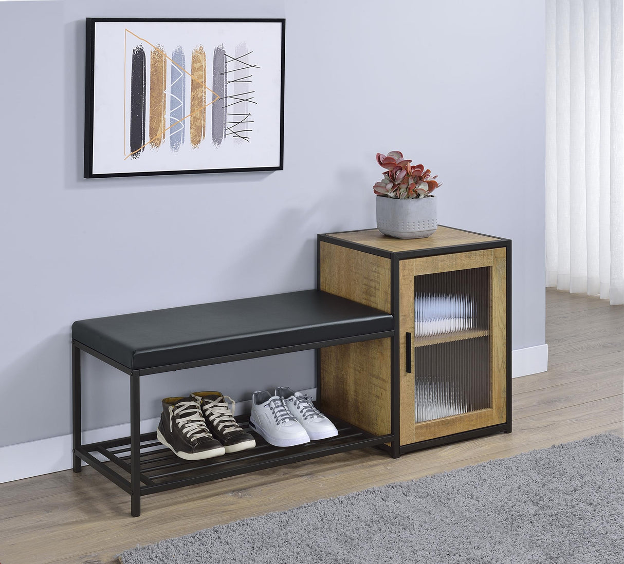 Martino Mango/Black Shoe Storage Entryway Bench with Cabinet from Coaster - Luna Furniture