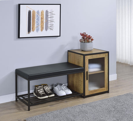 Martino Mango/Black Shoe Storage Entryway Bench with Cabinet from Coaster - Luna Furniture