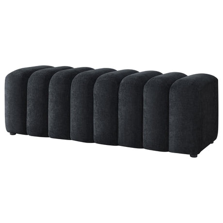 Summer Black Chenille Upholstered Channel Accent Bench from Coaster - Luna Furniture