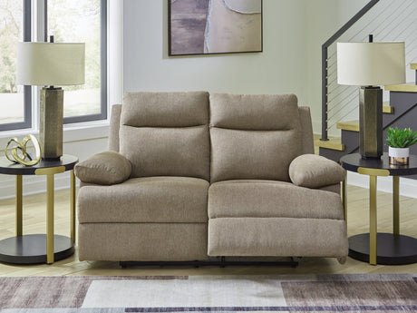 Side-Swipe Mocha Reclining Loveseat from Ashley - Luna Furniture
