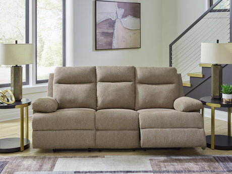 Side-Swipe Mocha Reclining Sofa with Drop Down Table from Ashley - Luna Furniture