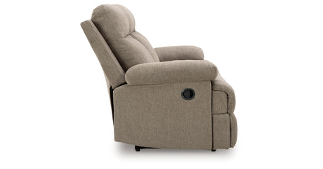 Side-Swipe Mocha Reclining Sofa with Drop Down Table from Ashley Furniture - Luna Furniture