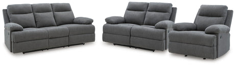 Side-Swipe Charcoal Reclining Sofa, Loveseat and Recliner from Ashley - Luna Furniture